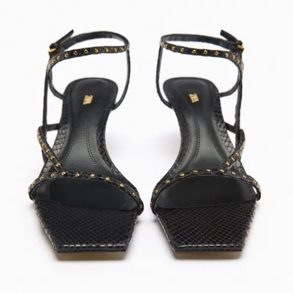 Zara studded leather heeled sandals