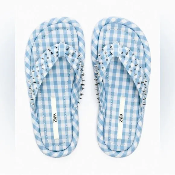 Zara studded quilted flat sandals